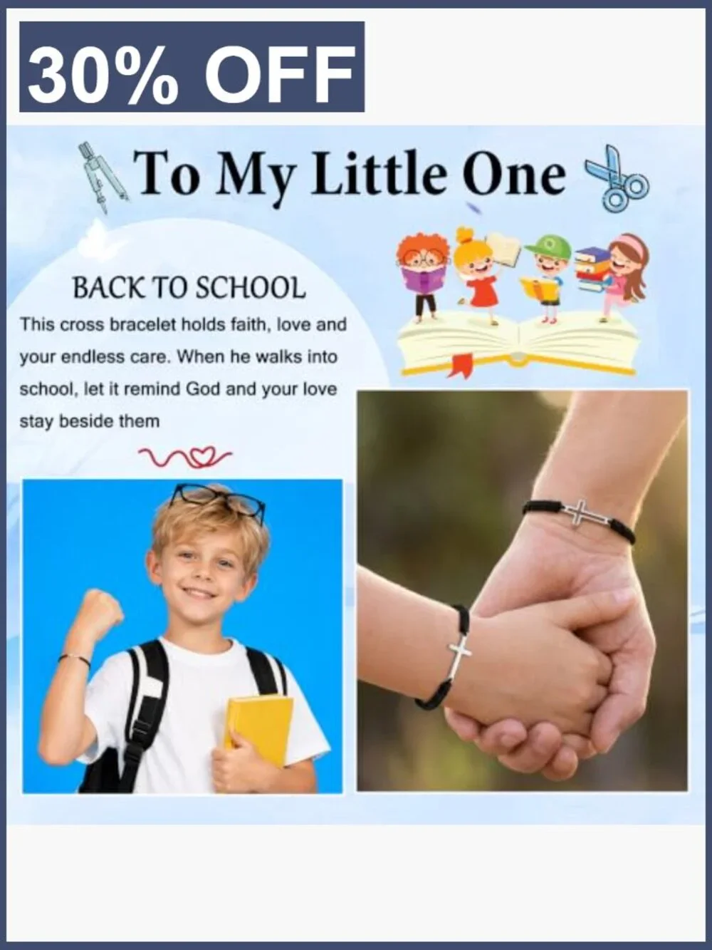 Back to School Cross Bracelet Mom and Me Matching Set Stainless Steel